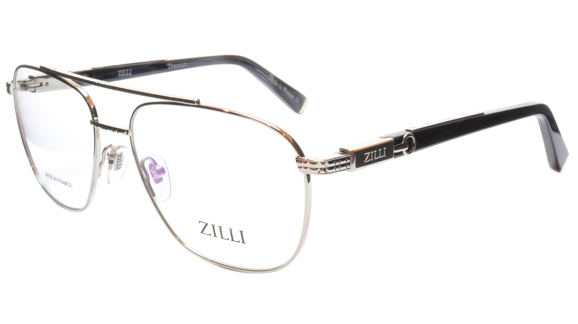 ZILLI Eyeglasses Frame Titanium Acetate Silver Black France Made ZI60022 C07 - Frame Bay