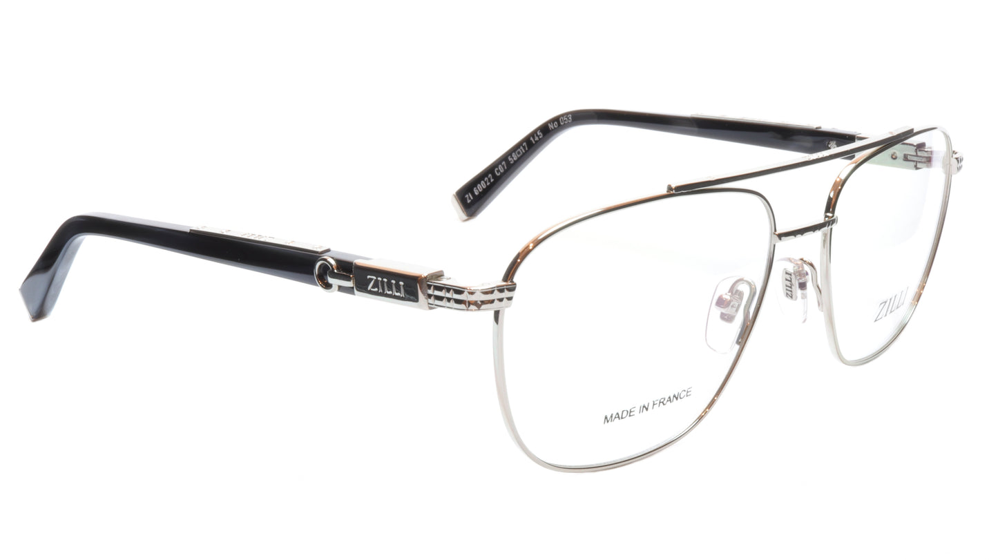 ZILLI Eyeglasses Frame Titanium Acetate Silver Black France Made ZI60022 C07 - Frame Bay