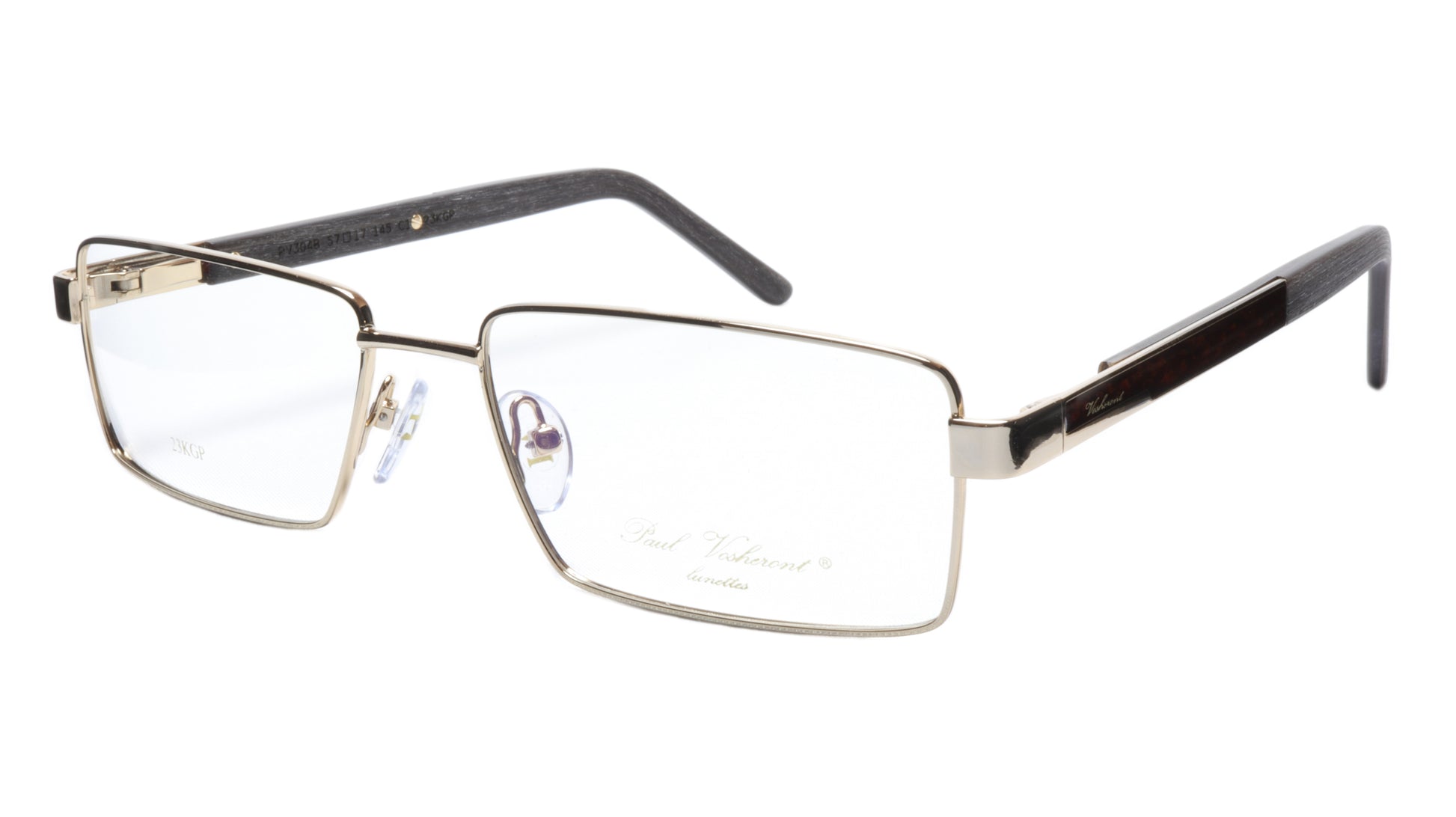 Paul Vosheront Eyeglasses Frame PV304B C1 Gold Plated Wood Italy 57-17-145 32 - Frame Bay