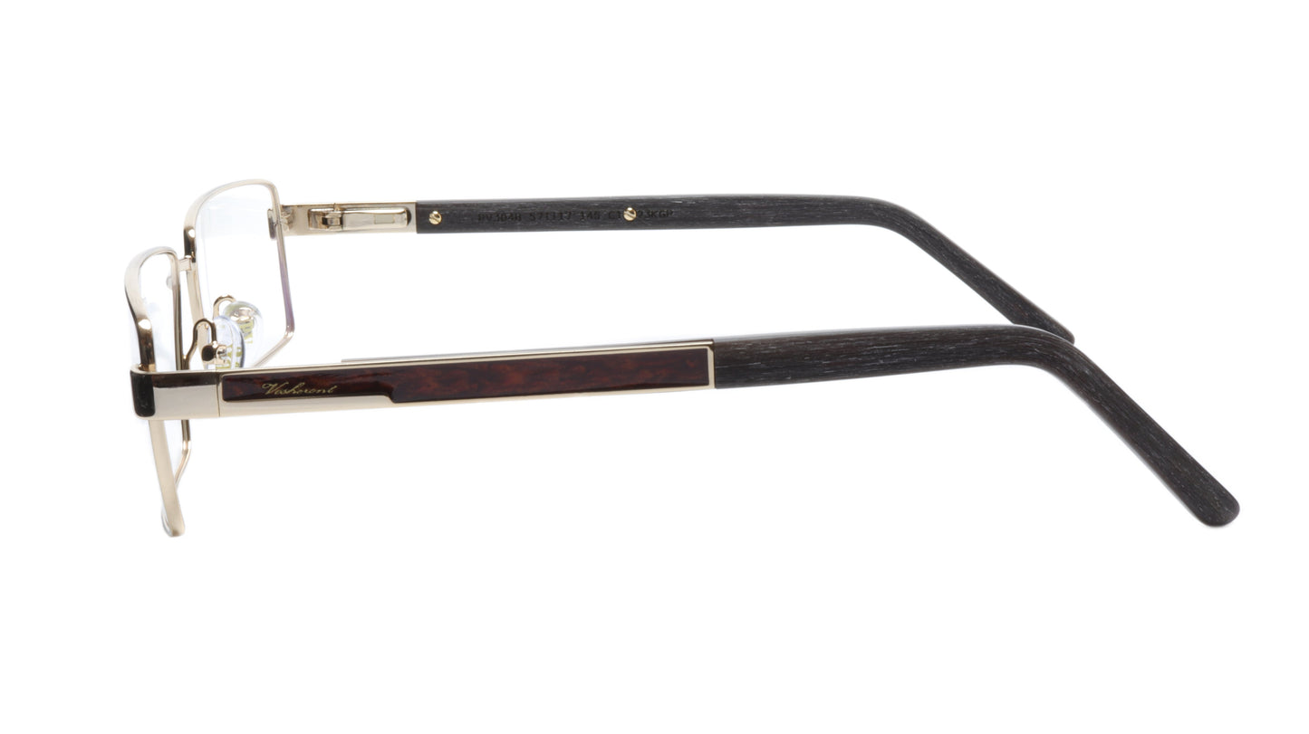 Paul Vosheront Eyeglasses Frame PV304B C1 Gold Plated Wood Italy 57-17-145 32 - Frame Bay