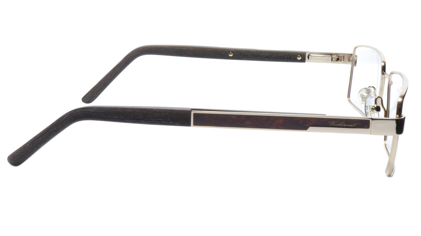 Paul Vosheront Eyeglasses Frame PV304B C1 Gold Plated Wood Italy 57-17-145 32 - Frame Bay