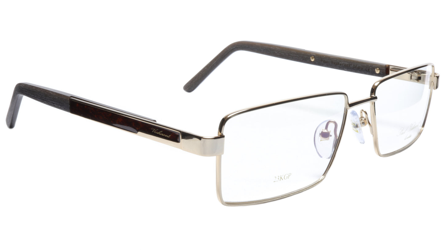 Paul Vosheront Eyeglasses Frame PV304B C1 Gold Plated Wood Italy 57-17-145 32 - Frame Bay