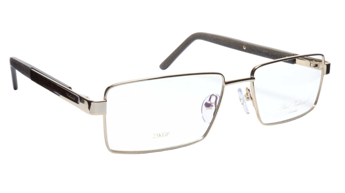 Paul Vosheront Eyeglasses Frame PV304B C1 Gold Plated Wood Italy 57-17-145 32 - Frame Bay