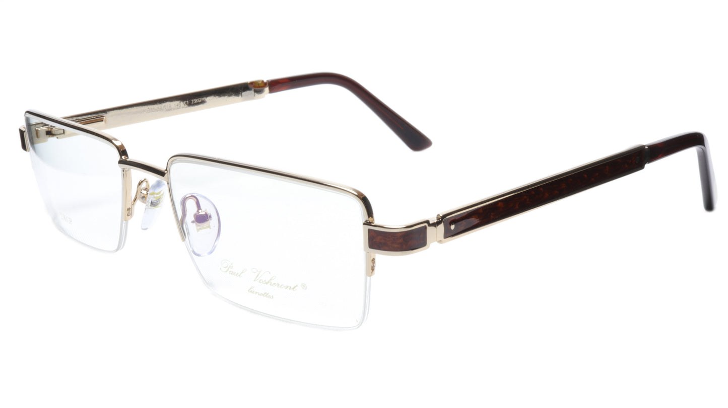 Paul Vosheront Eyeglasses Frame PV339 C1 Gold Plated Wood Italy 56-19-145 31 - Frame Bay