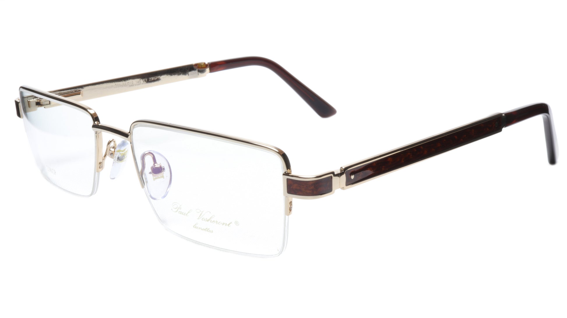 Paul Vosheront Eyeglasses Frame PV339 C1 Gold Plated Wood Italy 56-19-145 31 - Frame Bay