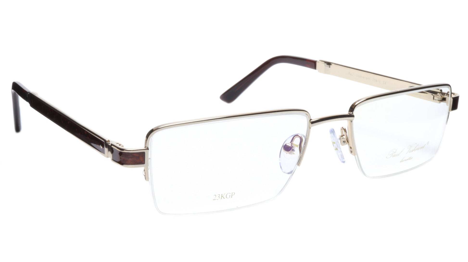 Paul Vosheront Eyeglasses Frame PV339 C1 Gold Plated Wood Italy 56-19-145 31 - Frame Bay