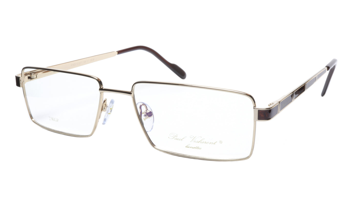 Paul Vosheront Eyeglasses Frame PV323 C1 Gold Plated Wood Italy 57-17-145 32 - Frame Bay