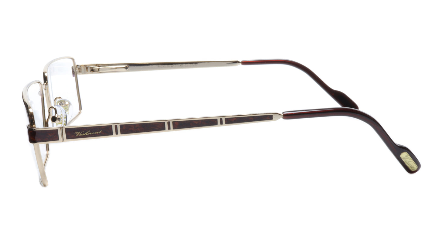 Paul Vosheront Eyeglasses Frame PV323 C1 Gold Plated Wood Italy 57-17-145 32 - Frame Bay