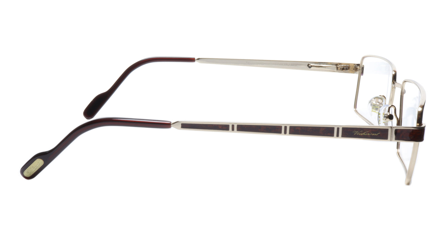 Paul Vosheront Eyeglasses Frame PV323 C1 Gold Plated Wood Italy 57-17-145 32 - Frame Bay