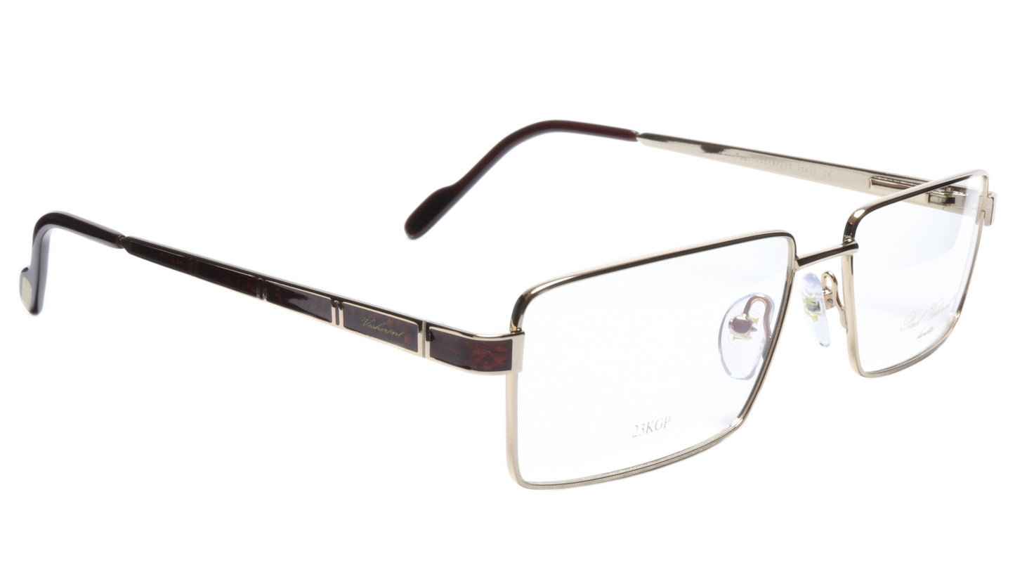Paul Vosheront Eyeglasses Frame PV323 C1 Gold Plated Wood Italy 57-17-145 32 - Frame Bay