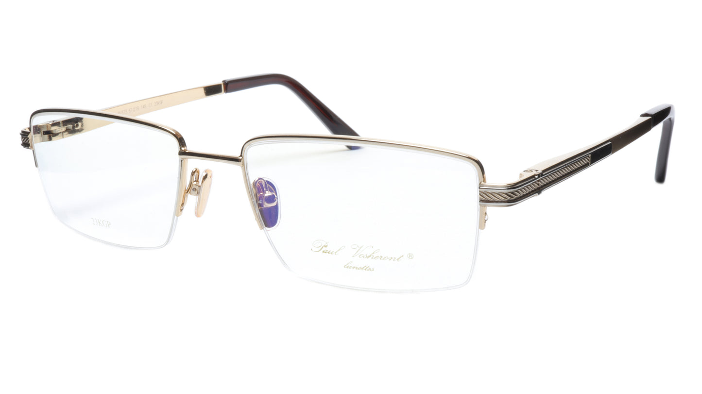 Paul Vosheront Eyeglasses Frame PV373 C1 Gold Plated Acetate Italy 57-19-145 35 - Frame Bay