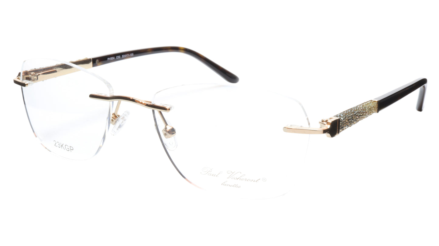 Paul Vosheront Eyeglasses Frame PV504 C02 Gold Plated Acetate Italy 52-17-135 36 - Frame Bay