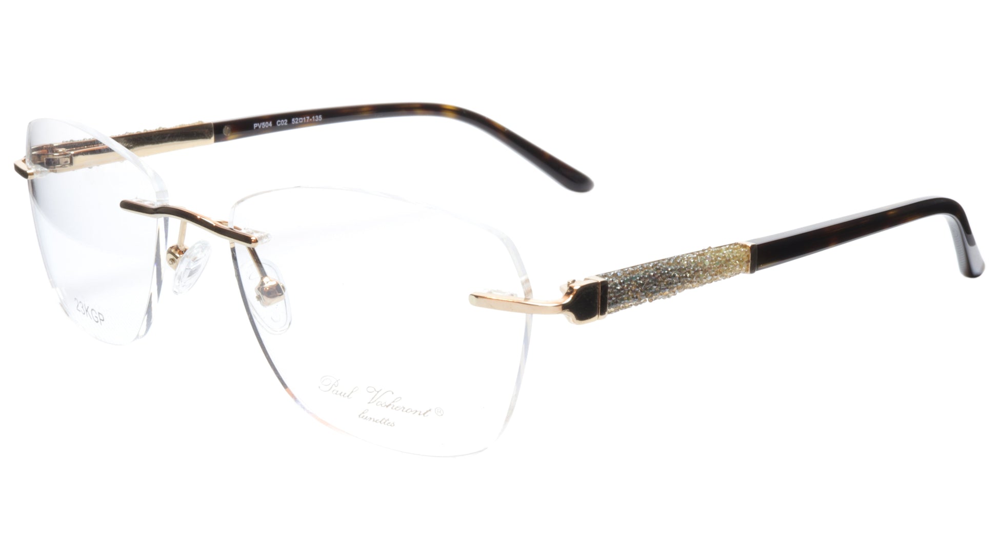 Paul Vosheront Eyeglasses Frame PV504 C02 Gold Plated Acetate Italy 52-17-135 36 - Frame Bay