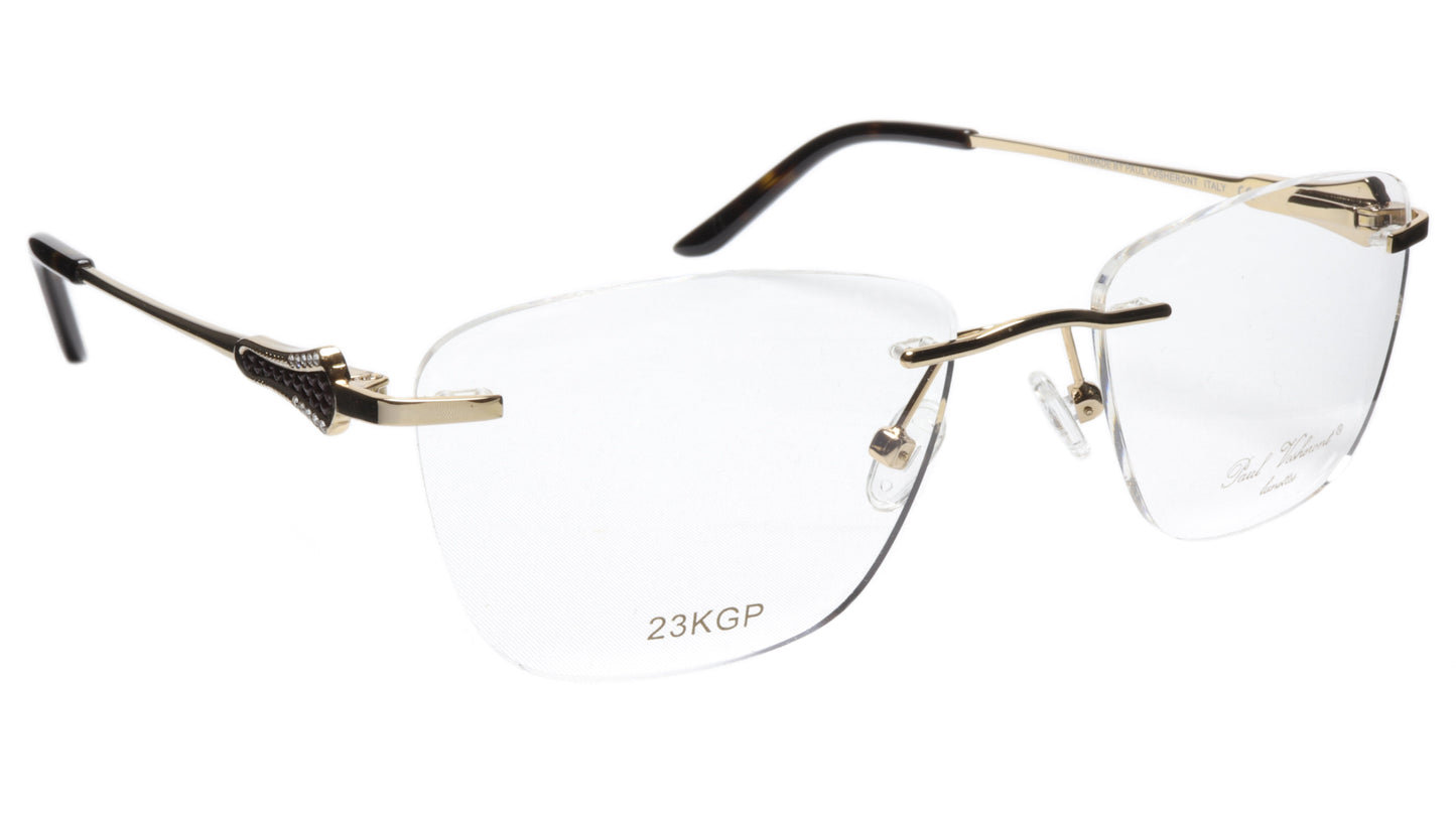 Paul Vosheront Eyeglasses Frame PV501 C01 Gold Plated Acetate Italy 52-18-135 37 - Frame Bay