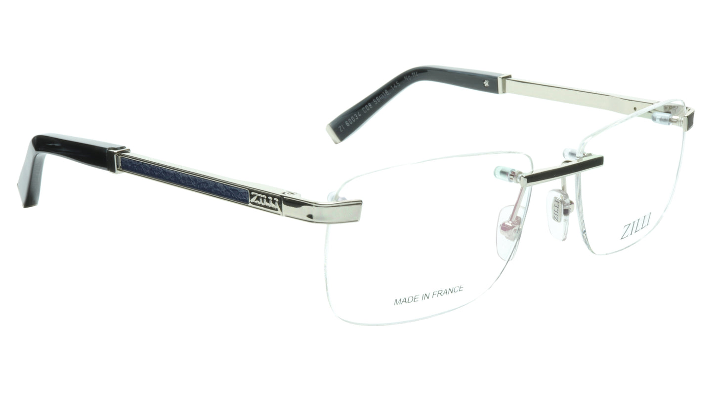 ZILLI Eyeglasses Frame Titanium Acetate Silver Blue France Made ZI 60034 C08 - Frame Bay