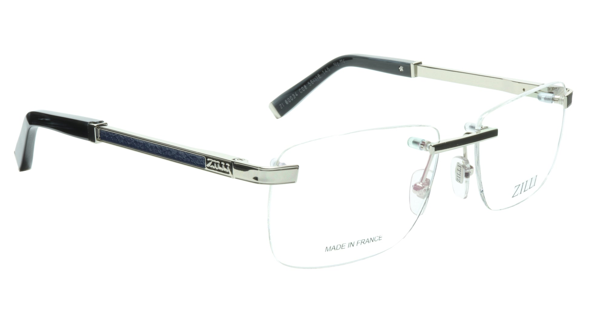 ZILLI Eyeglasses Frame Titanium Acetate Silver Blue France Made ZI 60034 C08 - Frame Bay