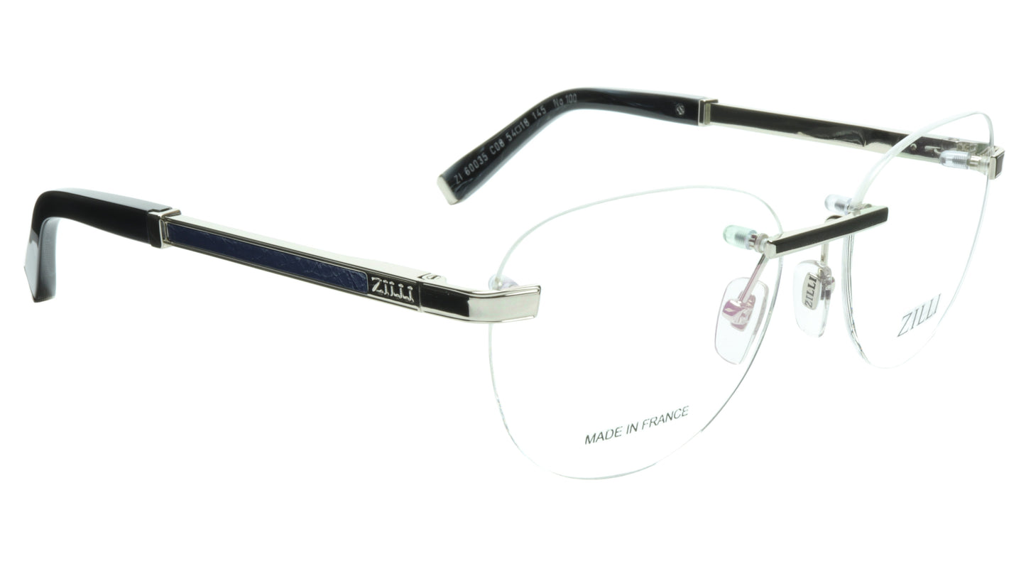 ZILLI Eyeglasses Frame Titanium Acetate Silver Blue France Made ZI 60035 C08 - Frame Bay
