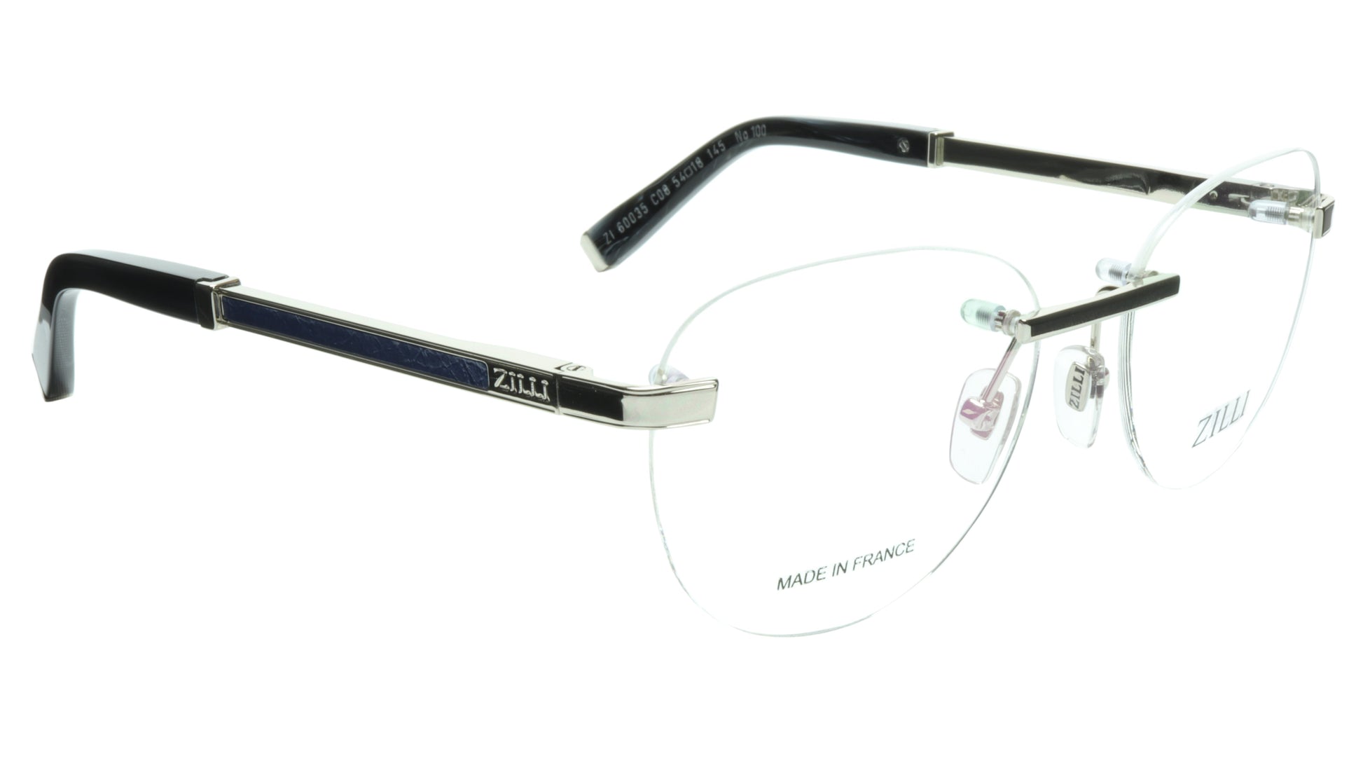 ZILLI Eyeglasses Frame Titanium Acetate Silver Blue France Made ZI 60035 C08 - Frame Bay