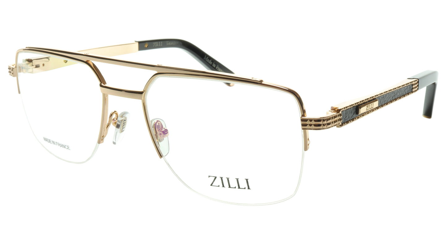 ZILLI Eyeglasses Frame Titanium Leather Acetate Gold France Made ZI 60024 C07 - Frame Bay