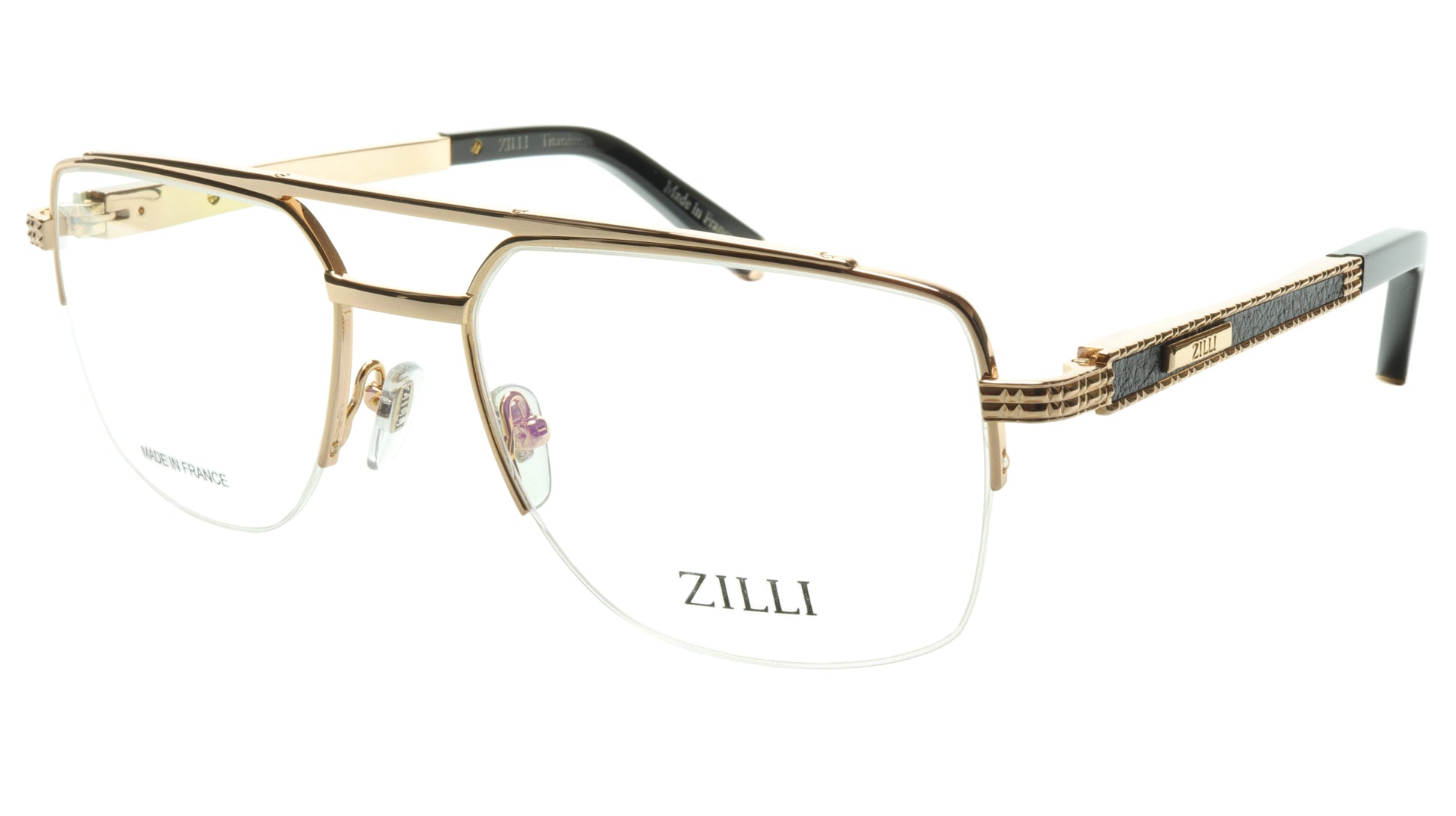 ZILLI Eyeglasses Frame Titanium Leather Acetate Gold France Made ZI 60024 C07 - Frame Bay