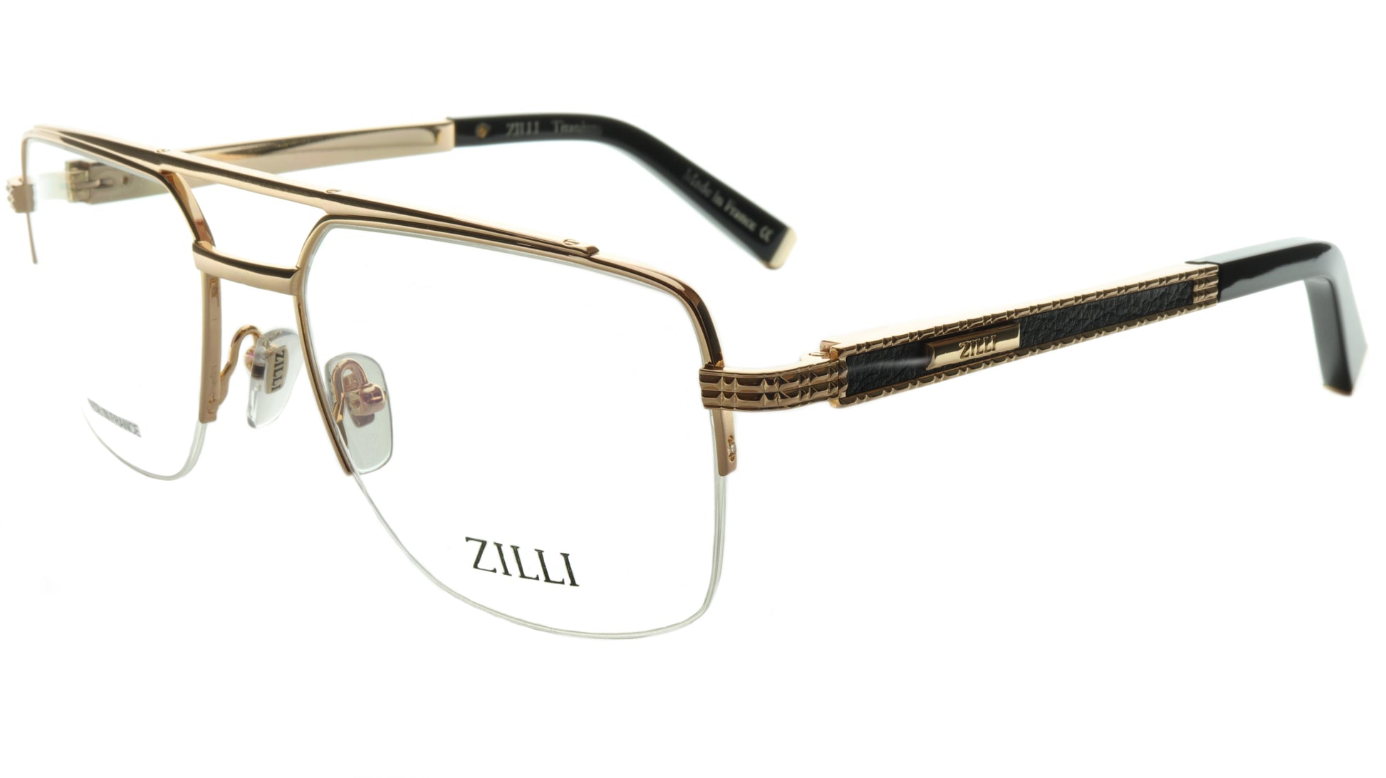 ZILLI Eyeglasses Frame Titanium Leather Acetate Gold France Made ZI 60024 C07 - Frame Bay
