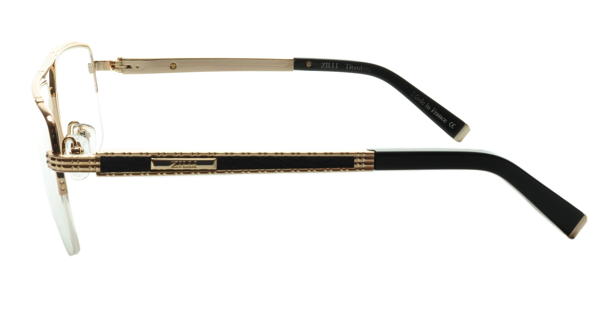 ZILLI Eyeglasses Frame Titanium Leather Acetate Gold France Made ZI 60024 C07 - Frame Bay