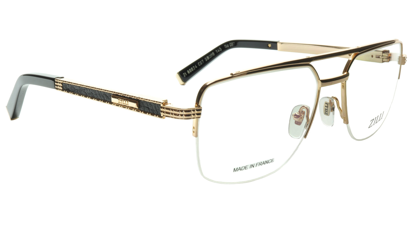 ZILLI Eyeglasses Frame Titanium Leather Acetate Gold France Made ZI 60024 C07 - Frame Bay