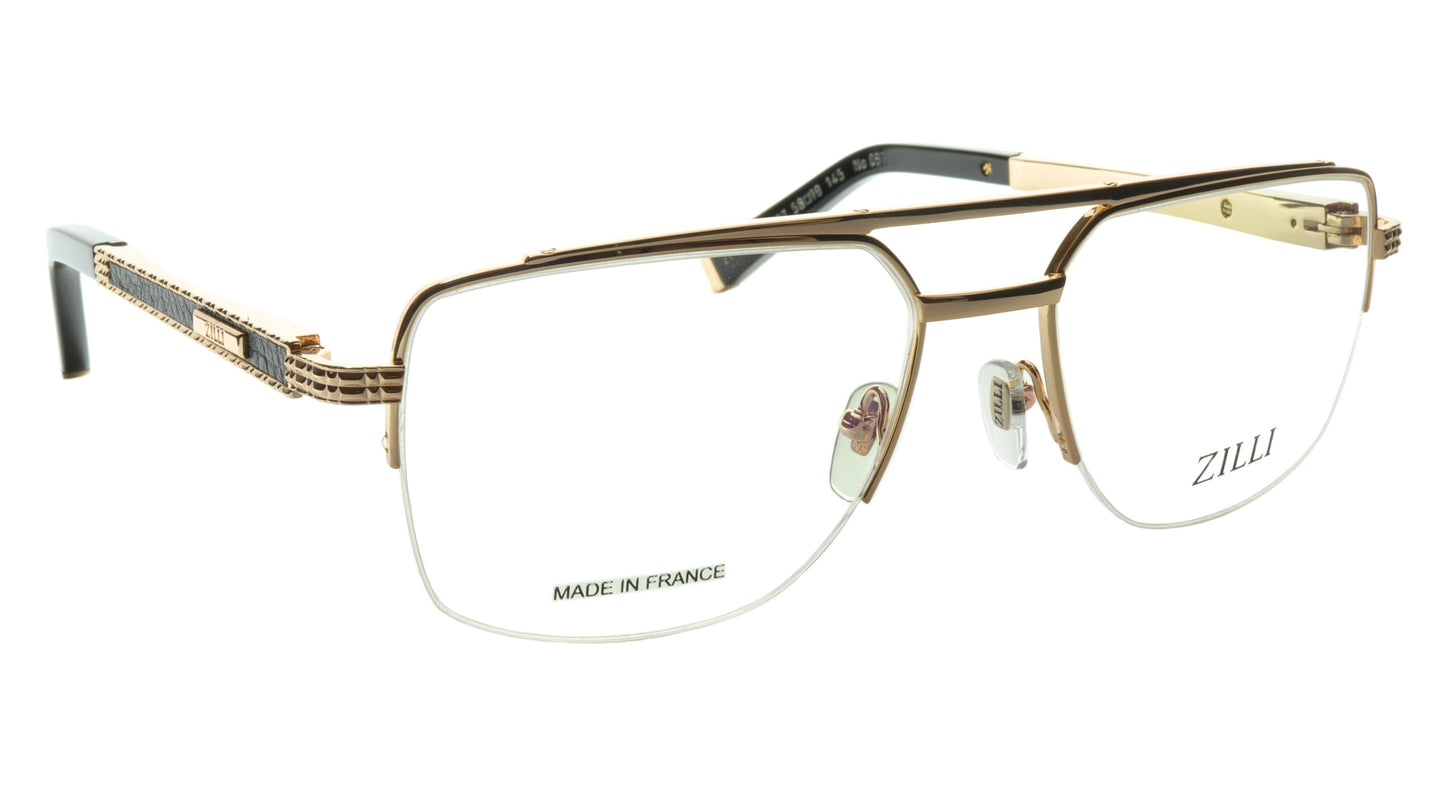 ZILLI Eyeglasses Frame Titanium Leather Acetate Gold France Made ZI 60024 C07 - Frame Bay