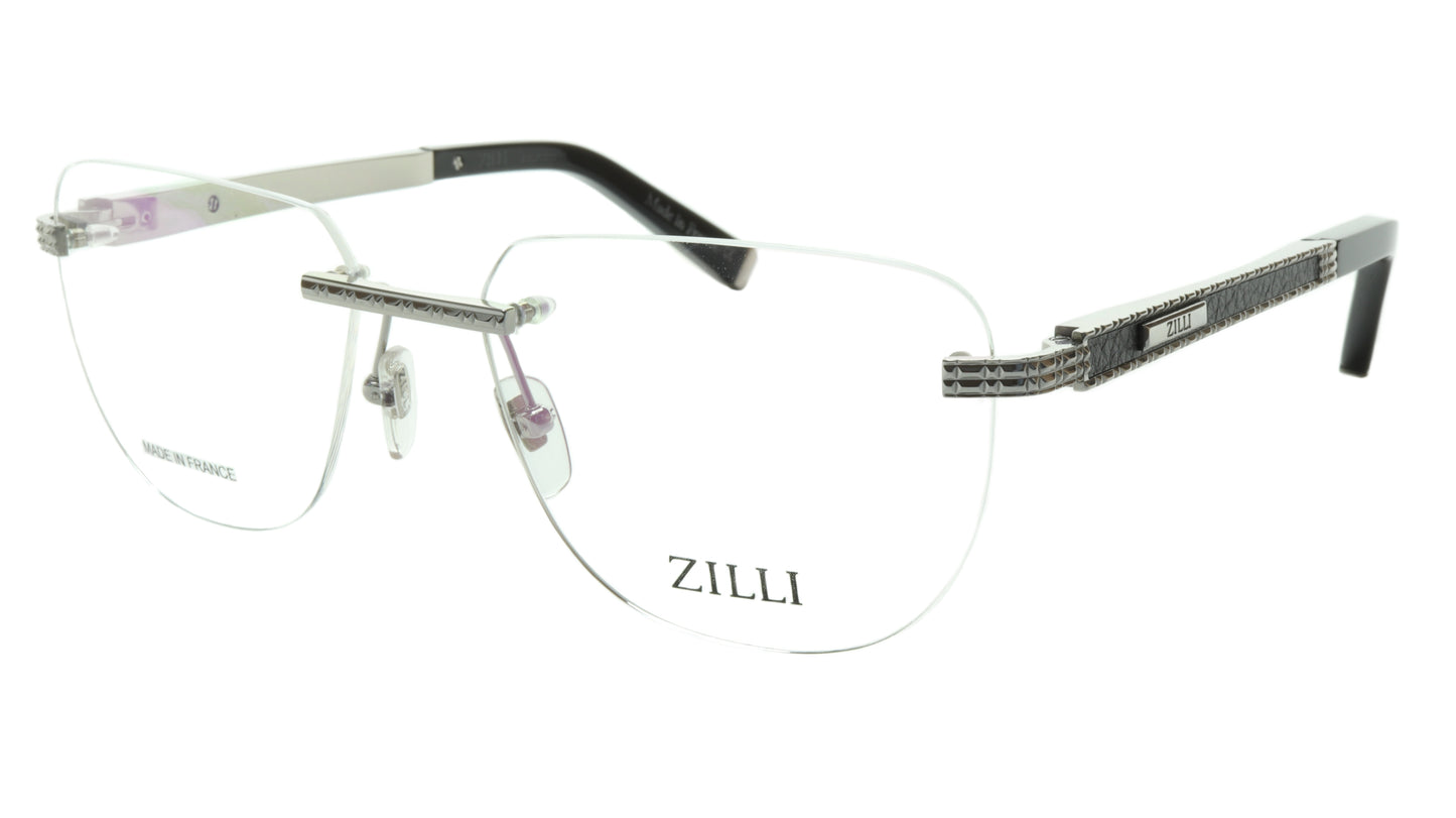 ZILLI Eyeglasses Frame Titanium Leather Acetate Silver France Made ZI 60025 C08 - Frame Bay
