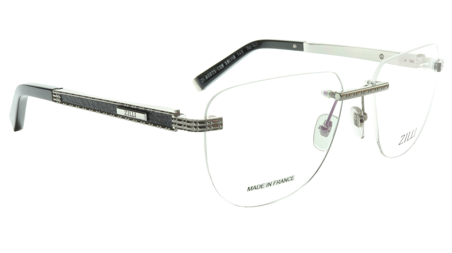 ZILLI Eyeglasses Frame Titanium Leather Acetate Silver France Made ZI 60025 C08 - Frame Bay