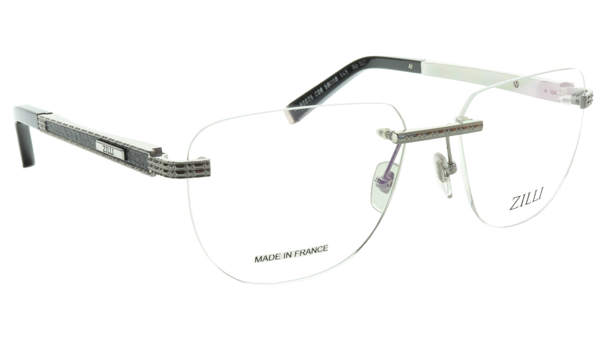 ZILLI Eyeglasses Frame Titanium Leather Acetate Silver France Made ZI 60025 C08 - Frame Bay