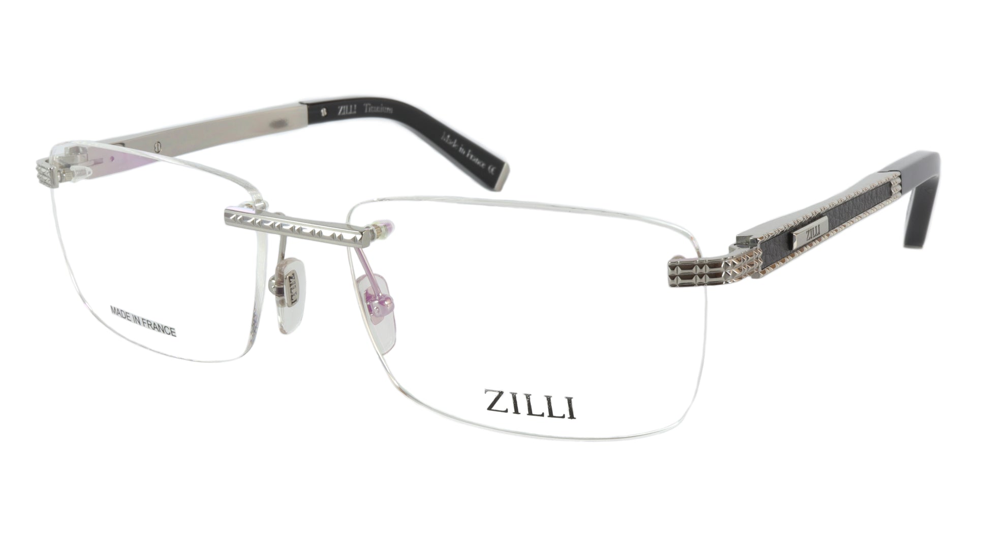 ZILLI Eyeglasses Frame Titanium Leather Acetate Silver France Made ZI 60026 C08 - Frame Bay