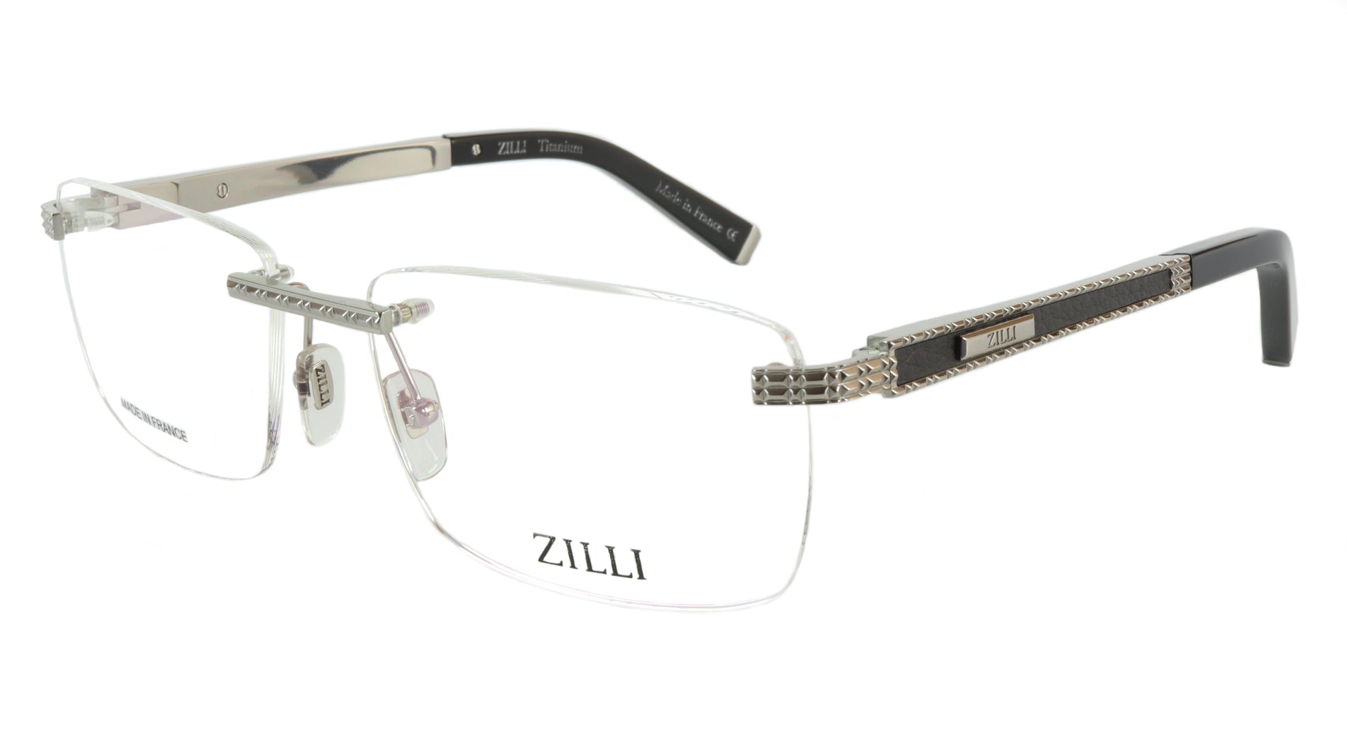 ZILLI Eyeglasses Frame Titanium Leather Acetate Silver France Made ZI 60026 C08 - Frame Bay