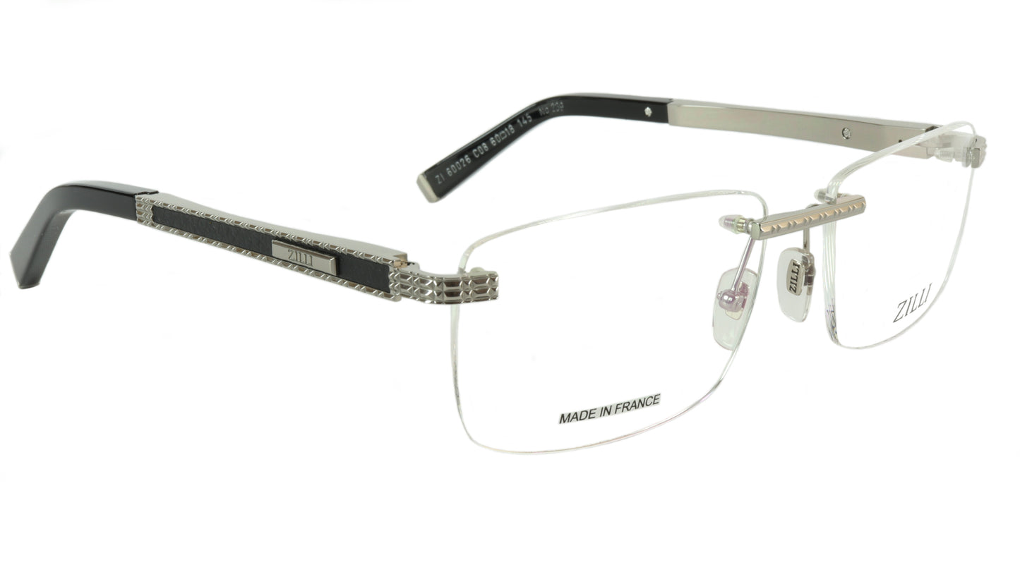 ZILLI Eyeglasses Frame Titanium Leather Acetate Silver France Made ZI 60026 C08 - Frame Bay