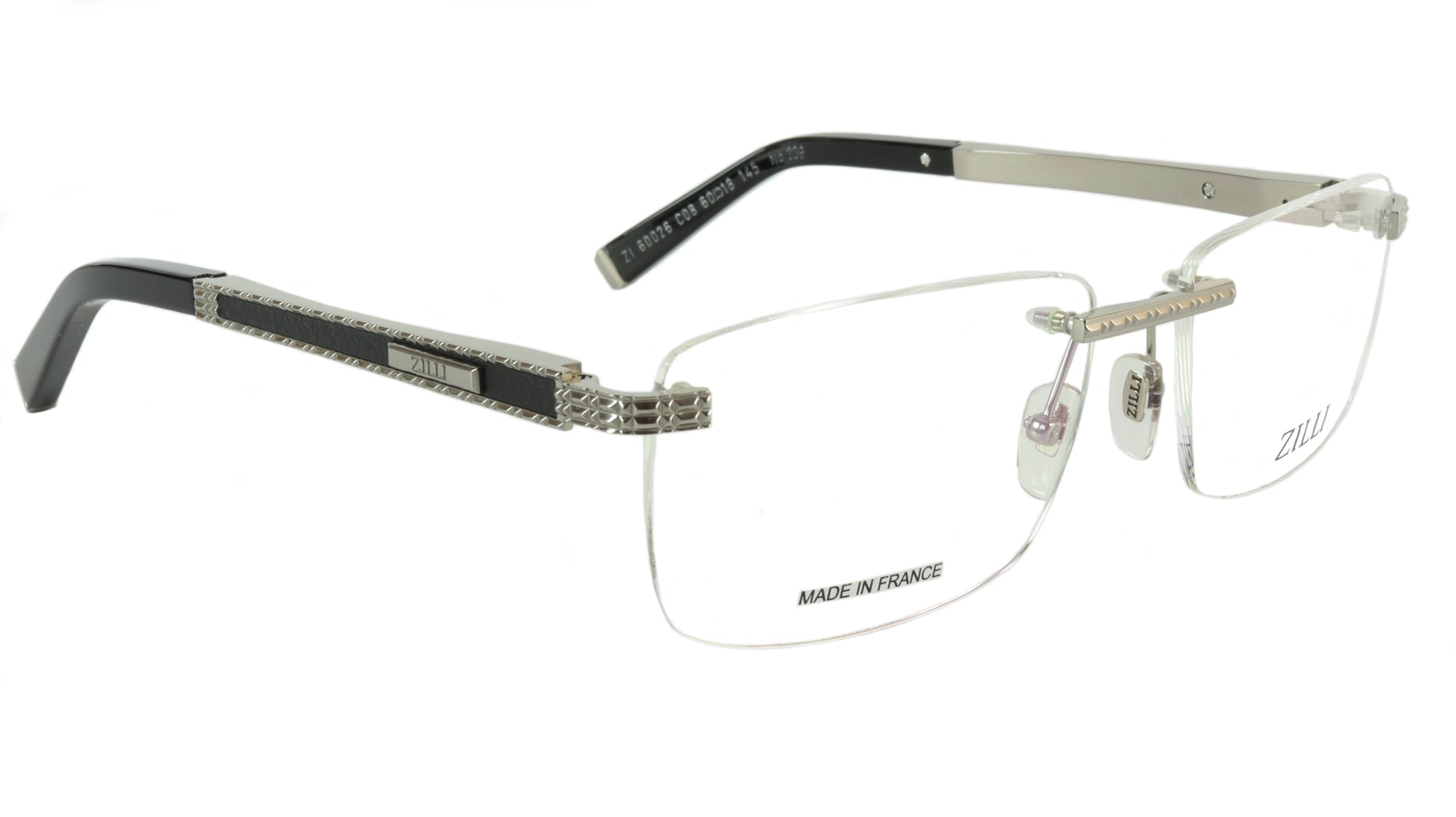 ZILLI Eyeglasses Frame Titanium Leather Acetate Silver France Made ZI 60026 C08 - Frame Bay