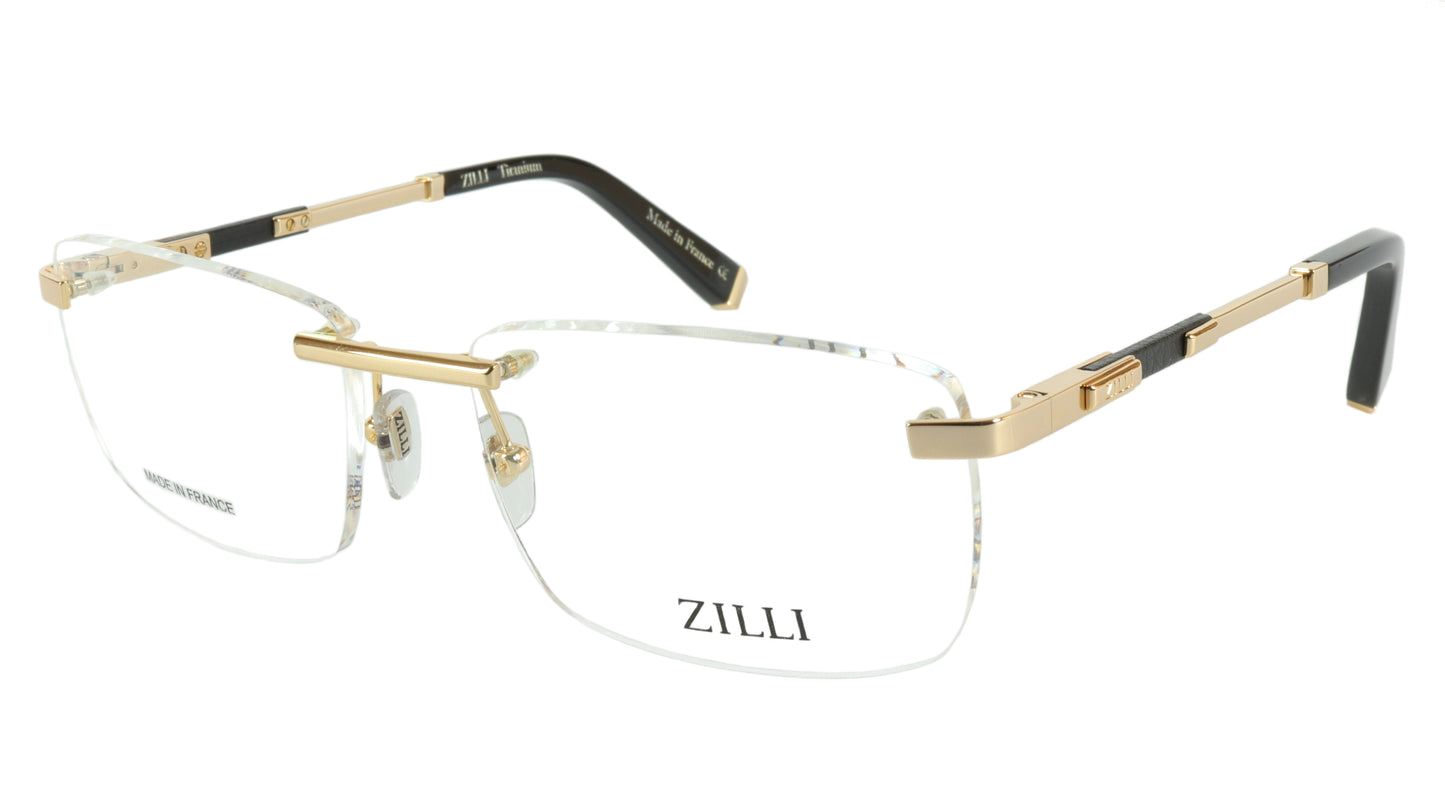 ZILLI Eyeglasses Frame Titanium Leather Acetate Gold France Made ZI 60028 C02 - Frame Bay