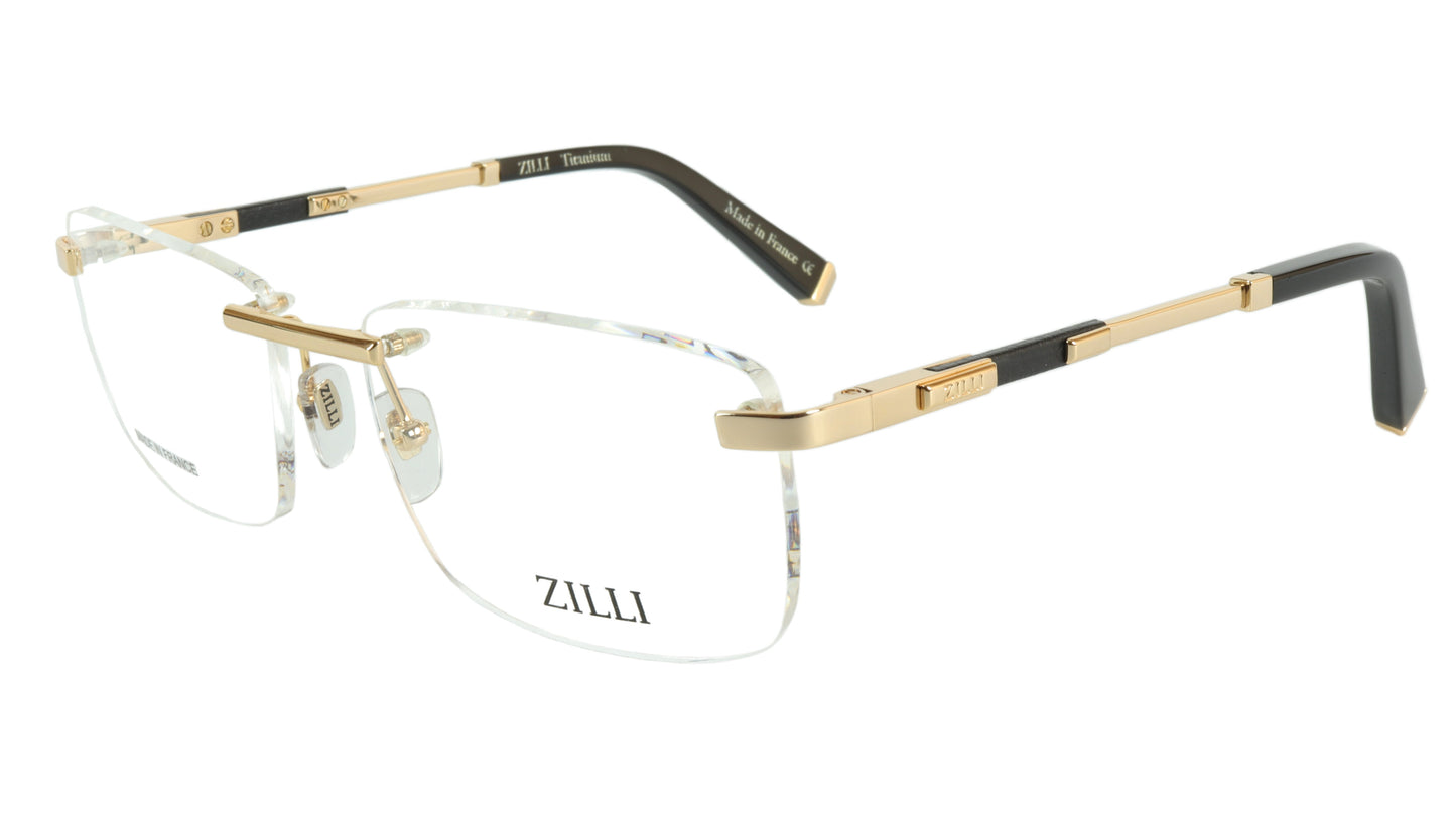 ZILLI Eyeglasses Frame Titanium Leather Acetate Gold France Made ZI 60028 C02 - Frame Bay