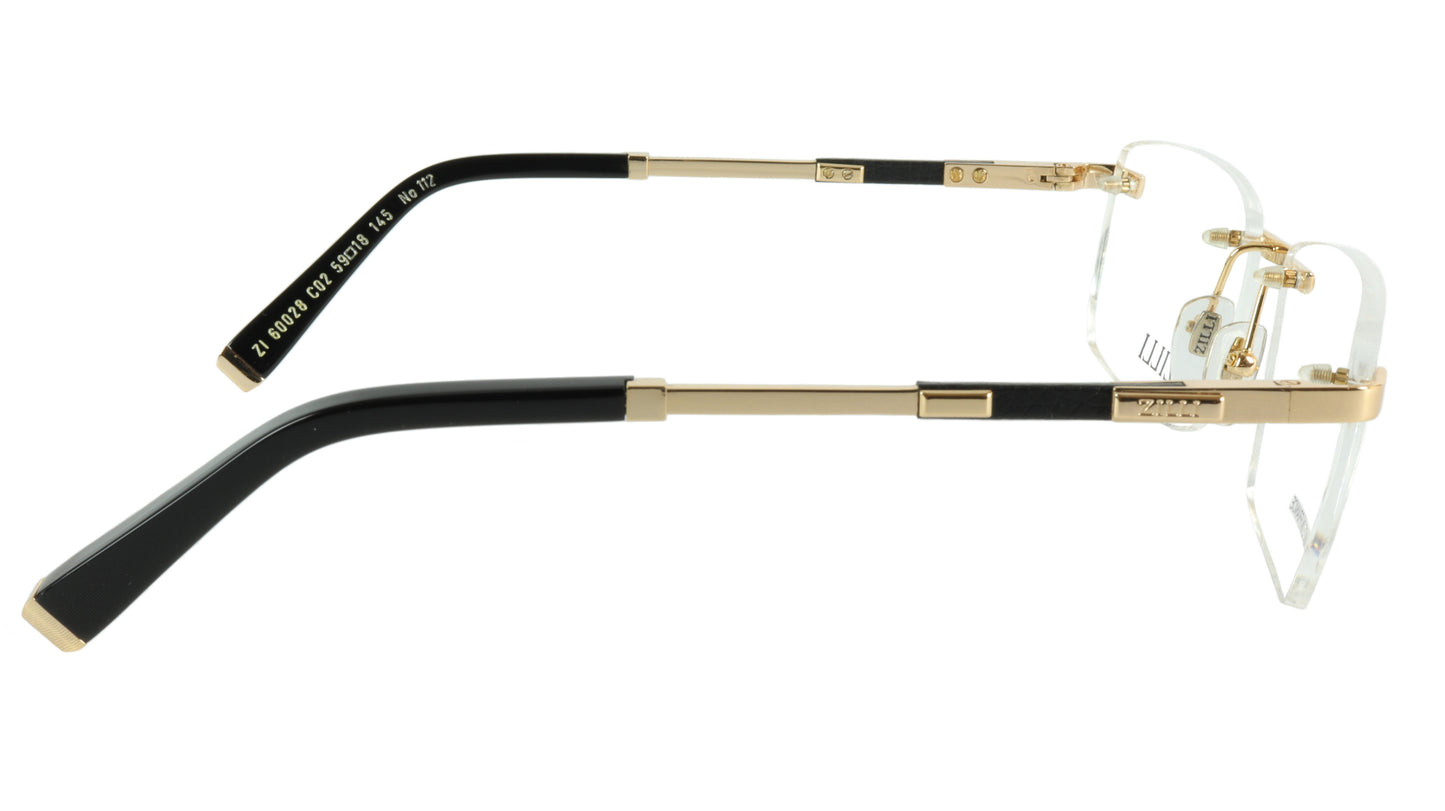 ZILLI Eyeglasses Frame Titanium Leather Acetate Gold France Made ZI 60028 C02 - Frame Bay