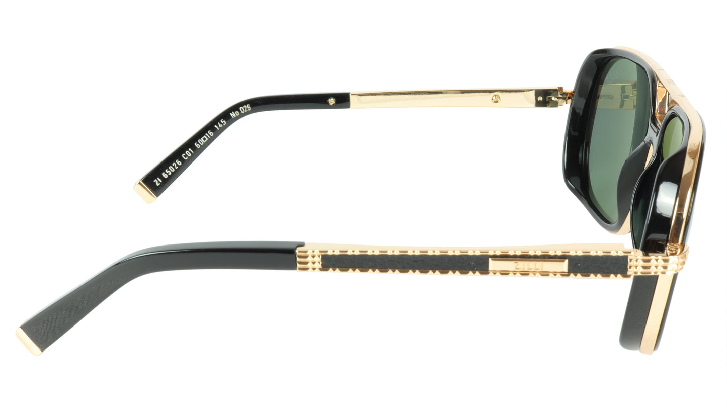 ZILLI Sunglasses Titanium Acetate Leather Polarized France Handmade ZI 65026 C01 - Frame Bay