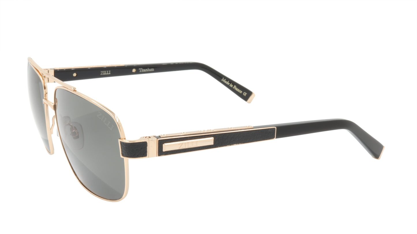 ZILLI Sunglasses Titanium Acetate Leather Polarized France Handmade ZI 65034 C01