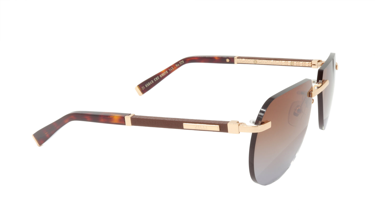 ZILLI Sunglasses Titanium Acetate Leather Gradient France Handmade ZI 65043 C02
