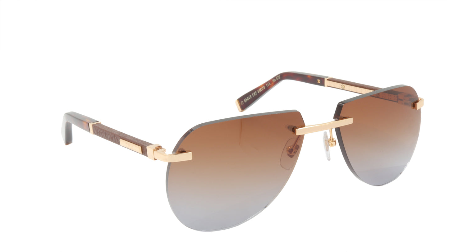 ZILLI Sunglasses Titanium Acetate Leather Gradient France Handmade ZI 65043 C02
