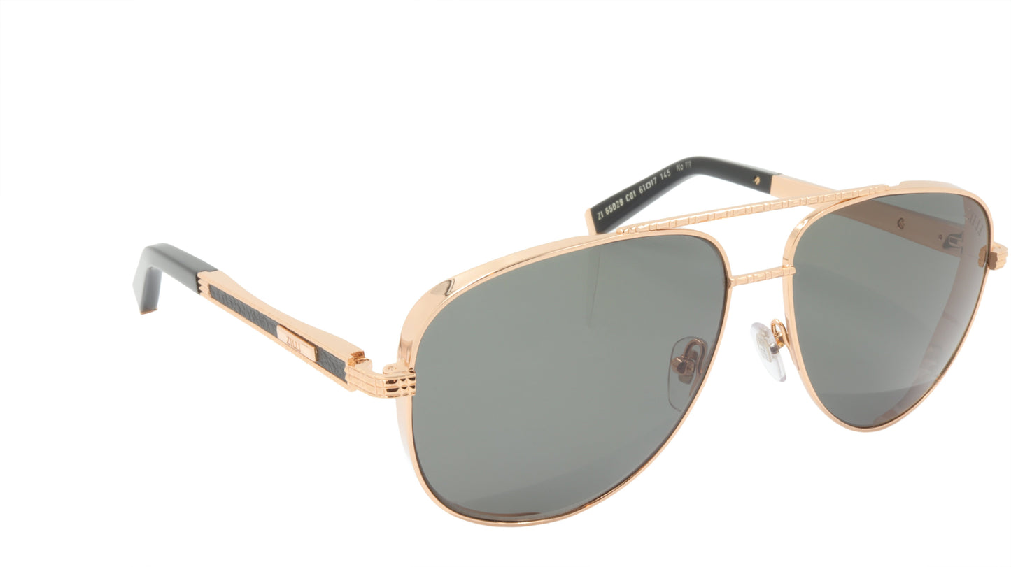 ZILLI Sunglasses Titanium Acetate Leather Polarized France Handmade ZI 65028 C01
