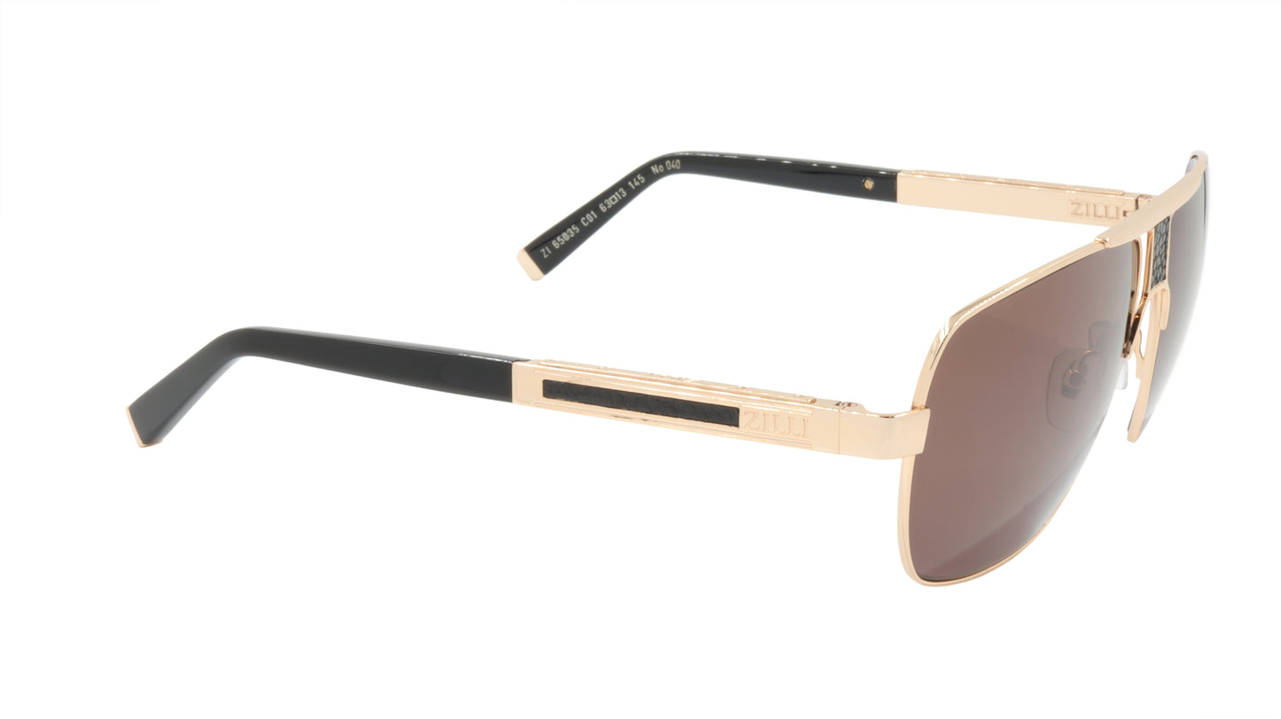 ZILLI Sunglasses Titanium Acetate Leather Polarized France Handmade ZI 65035 C01