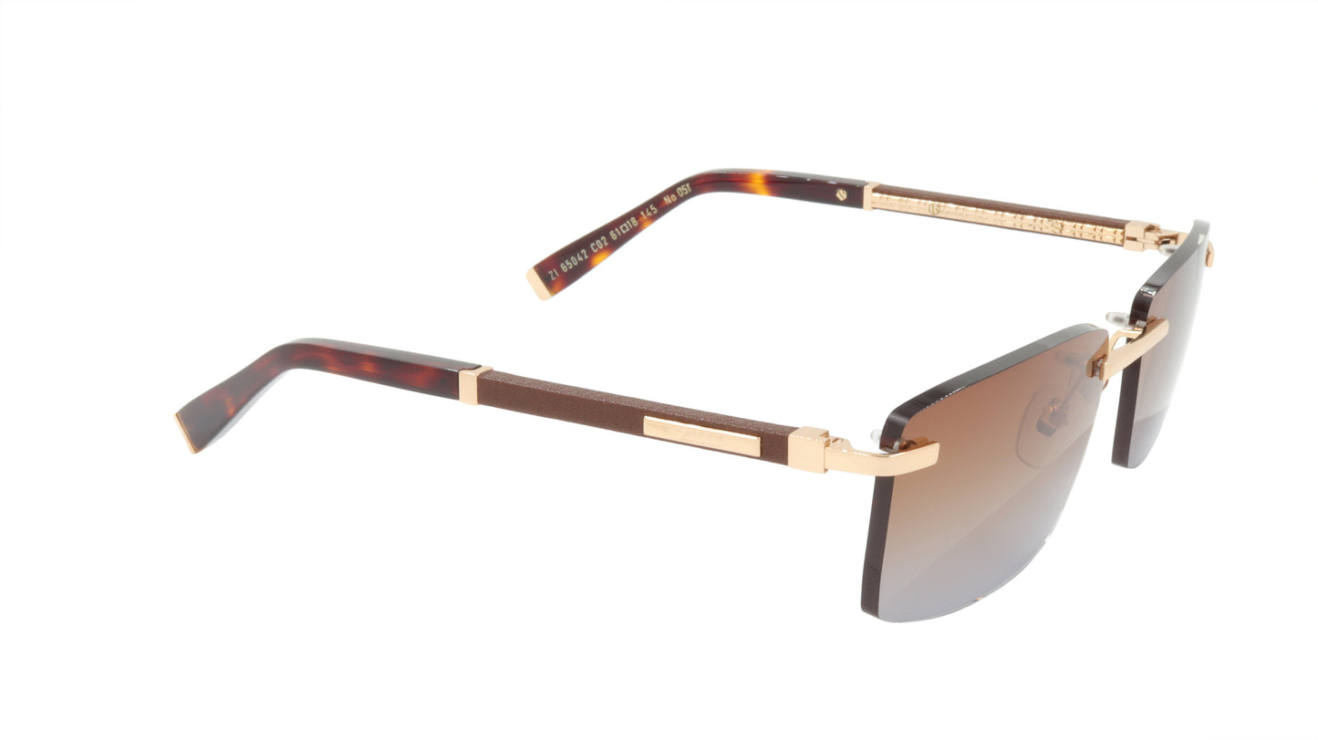 ZILLI Sunglasses Titanium Acetate Leather Gradient France Handmade ZI 65042 C02