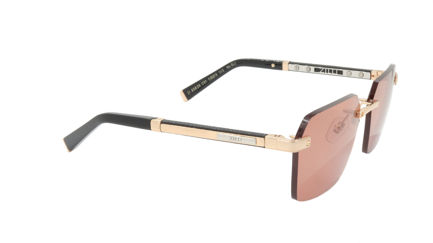 ZILLI Sunglasses Titanium Acetate Leather France Handmade ZI 65039 C01
