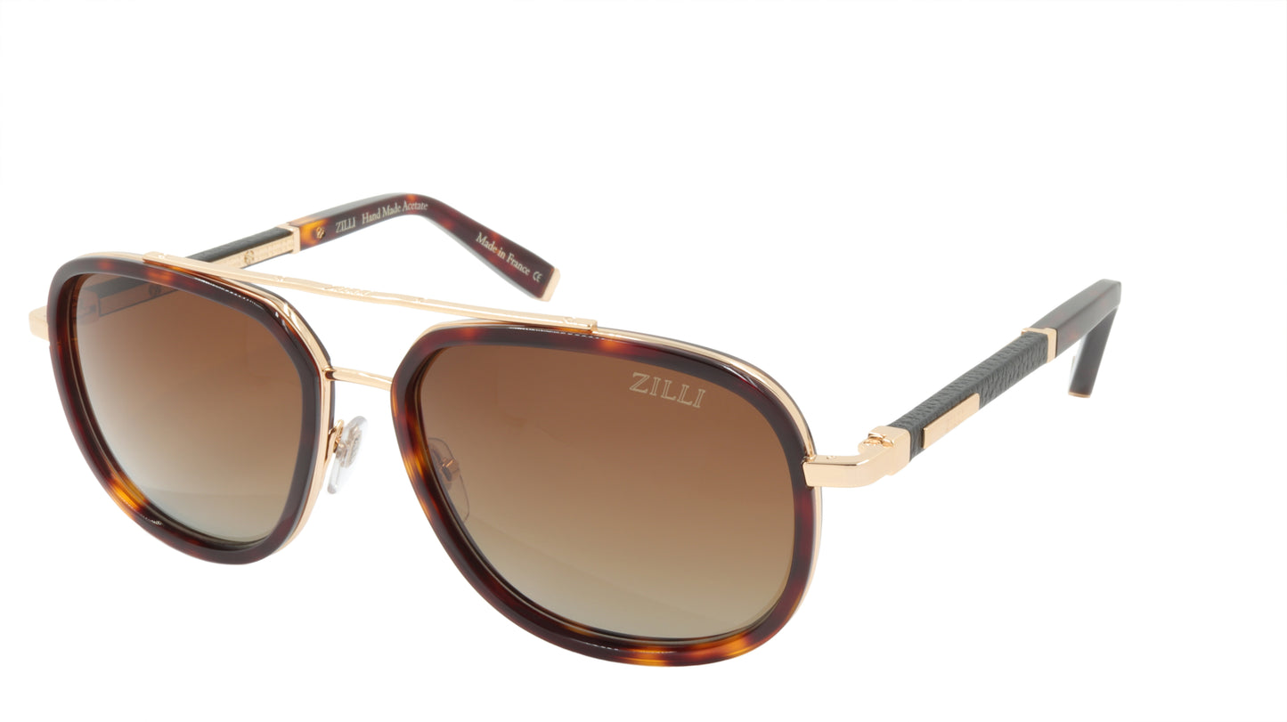 ZILLI Sunglasses Titanium Acetate Leather Polarized France Handmade ZI 65018 C03