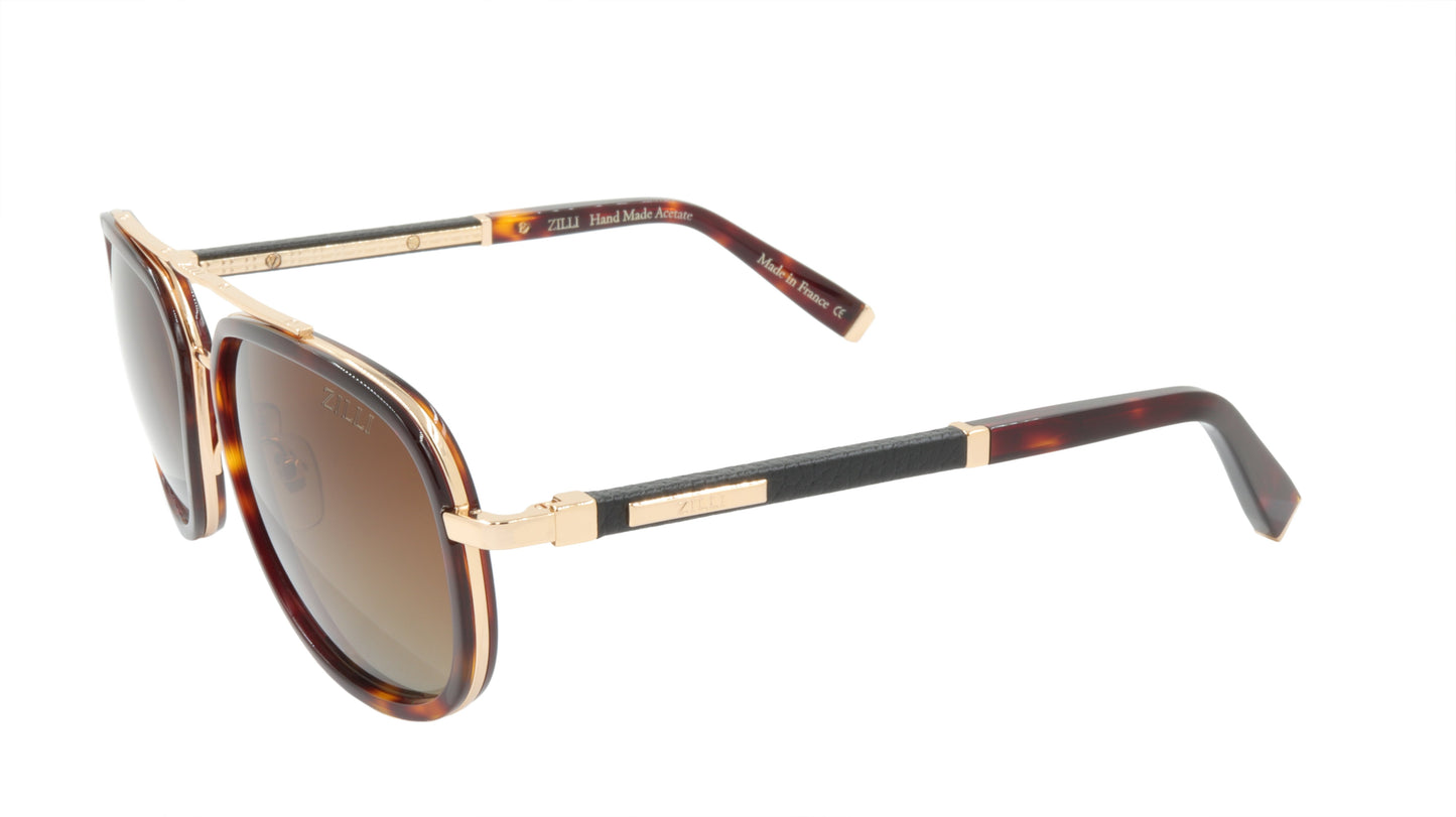 ZILLI Sunglasses Titanium Acetate Leather Polarized France Handmade ZI 65018 C03