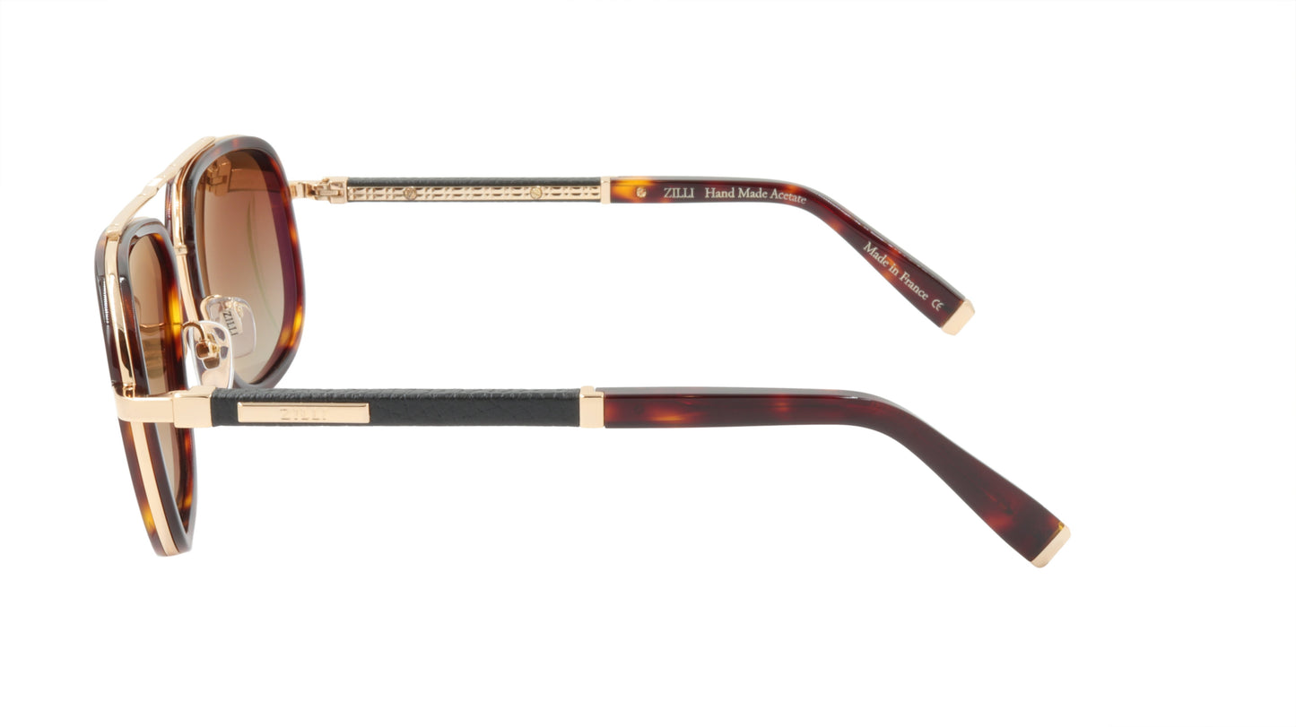 ZILLI Sunglasses Titanium Acetate Leather Polarized France Handmade ZI 65018 C03