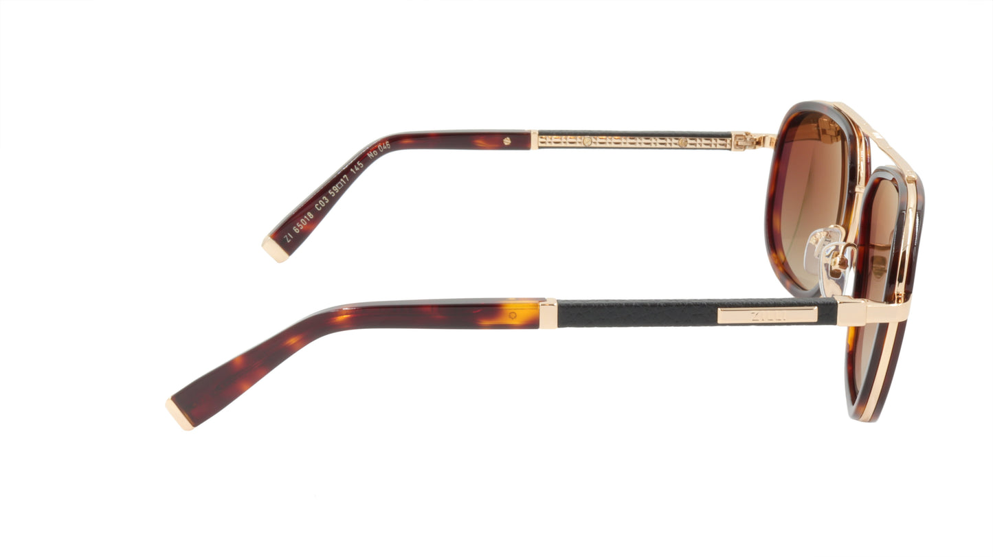 ZILLI Sunglasses Titanium Acetate Leather Polarized France Handmade ZI 65018 C03